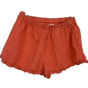 Billabong Cotton Gauze Shorts Women size medium Orange Ruffle Hem Pull on 2"